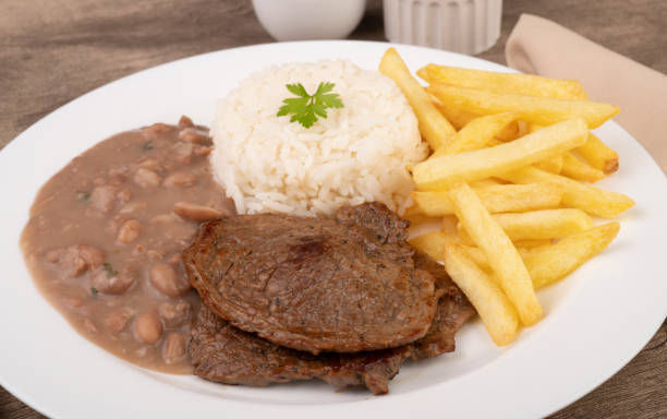 Beef, rice, beans and french fries. Typical brazilian executive dish.